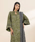 Women's Unstitched Linen Green Printed 3 Piece Suit
